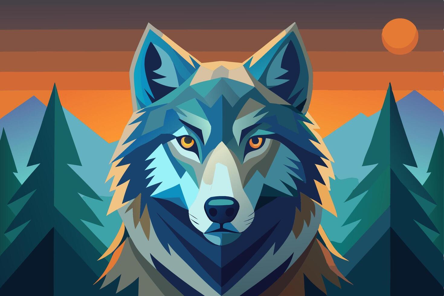A wolf is in the background of a colorful background vector