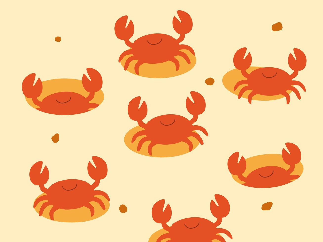 Delightful cartoon crabs on a sandy background, their cheerful faces and animated poses capturing a sense of playful fun, bringing a joyful atmosphere. vector