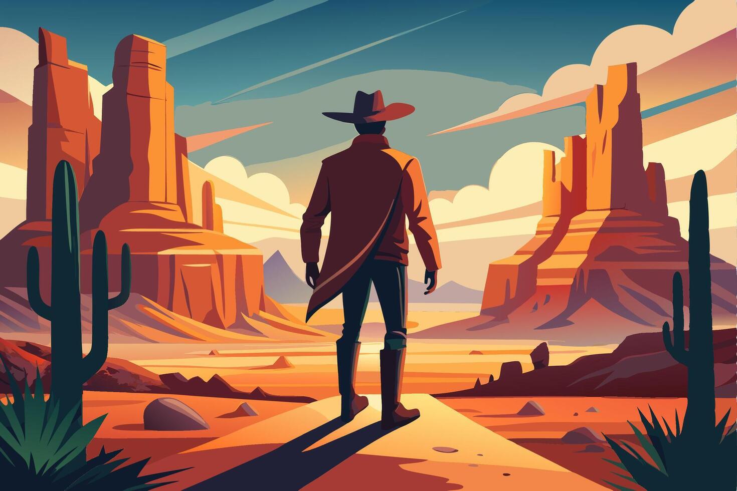 A cowboy in a desert landscape vector