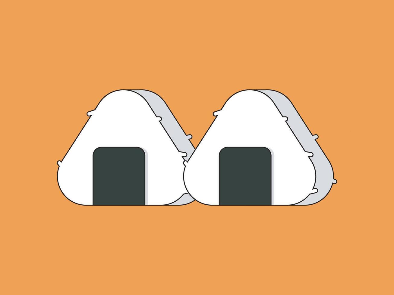 Two Onigiri, A simple and delicious illustration of two onigiri, Japanese rice balls, on a warm orange background. Perfect for food blogs, social media posts, or as a fun and easy design element. vector