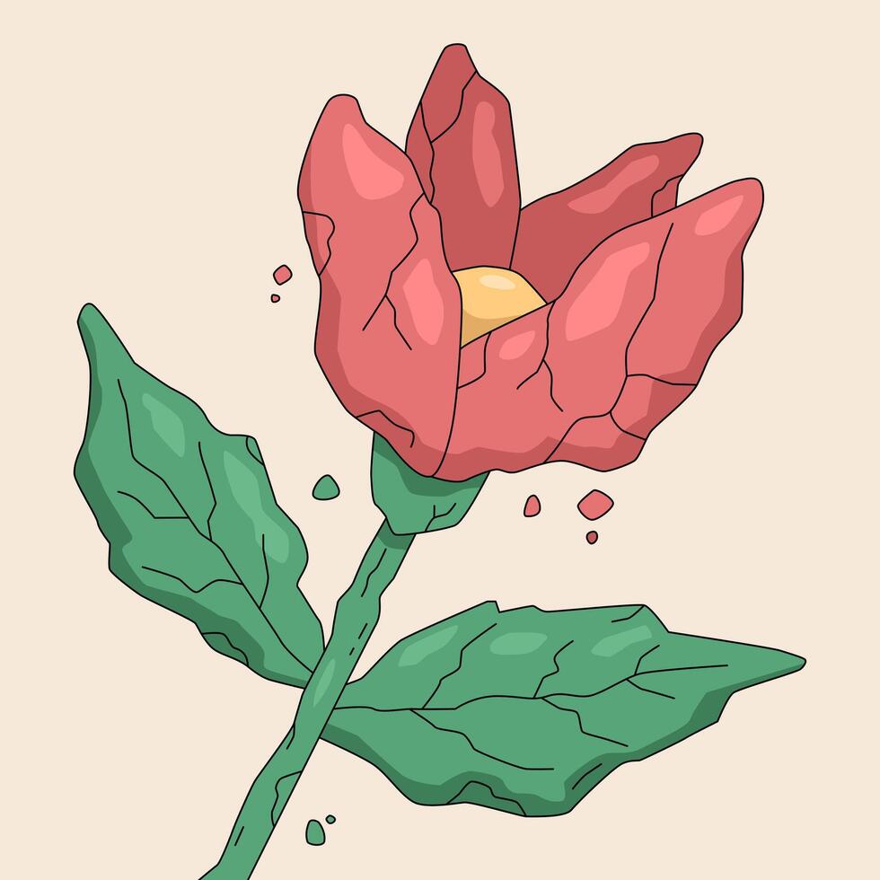 Unnatural Botanical, A stylized illustration of a red flower, with bold lines and a unique texture. The color palette is soft and pleasing, with a hint of retro design vector