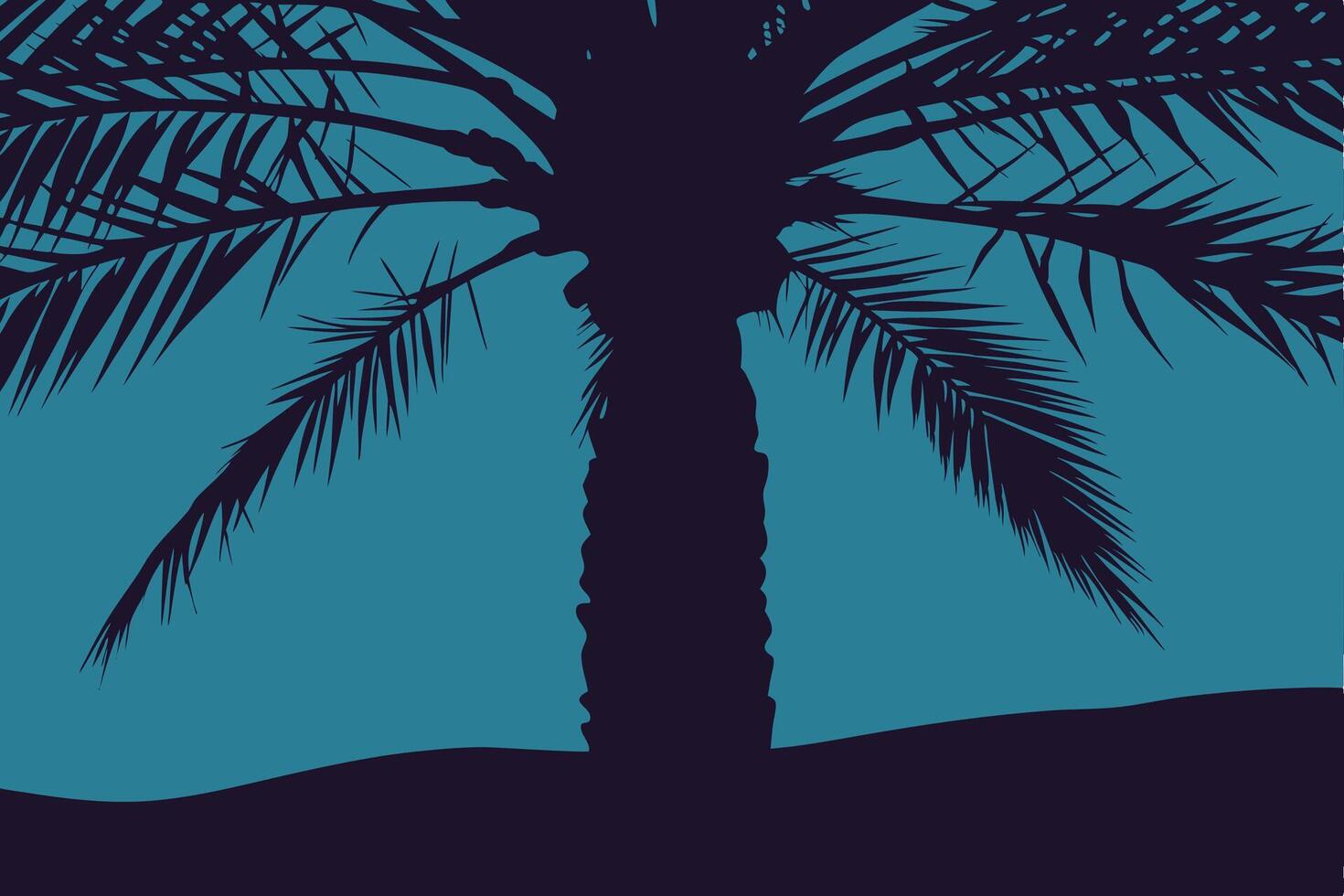 A palm tree is silhouetted against a blue sky vector