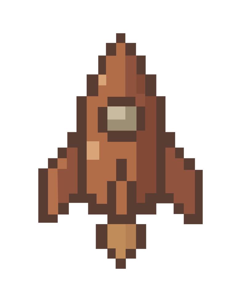 A pixelated spacecraft icon against a simple canvas of adventure. vector