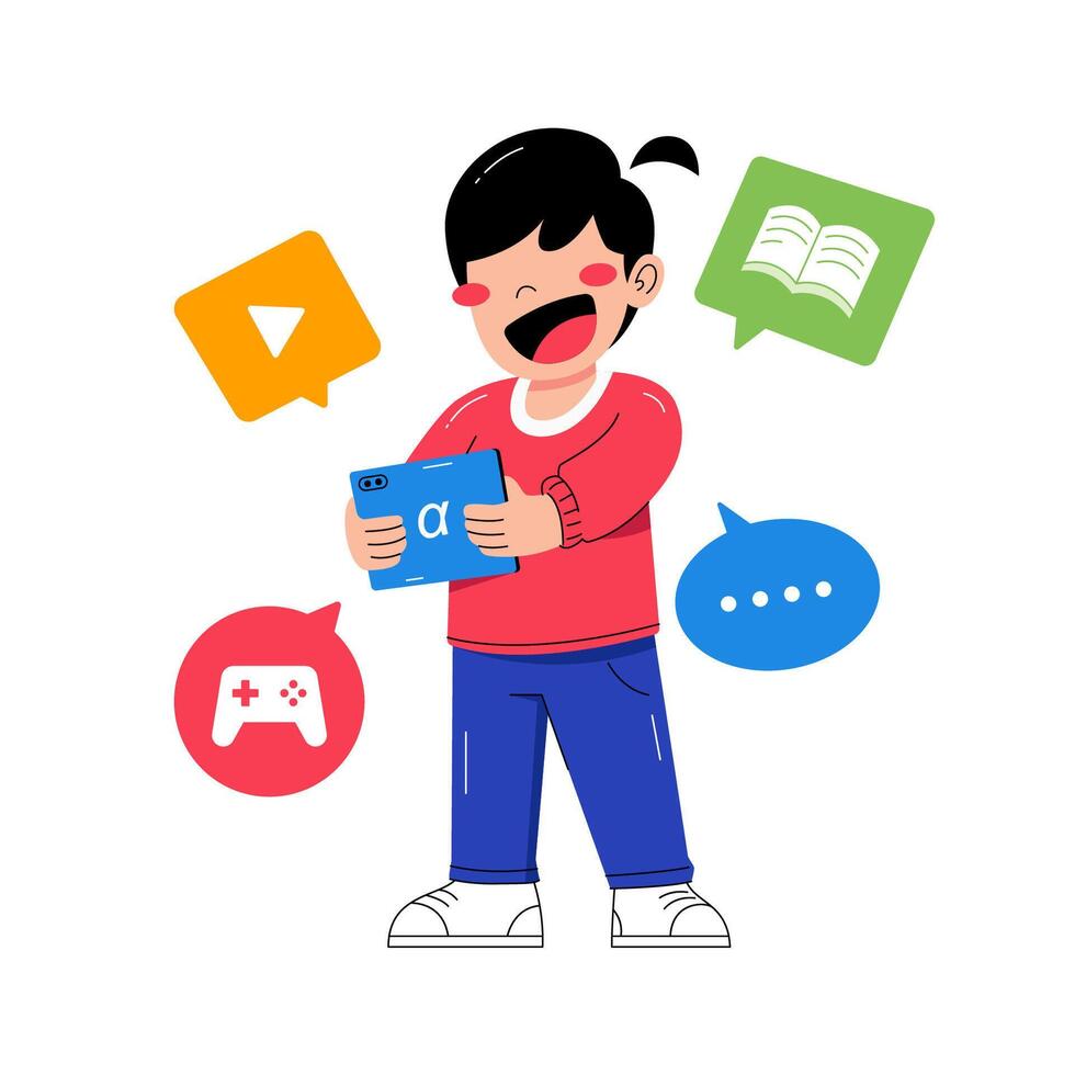 Alpha-generation kids are using tablet gadgets illustration vector