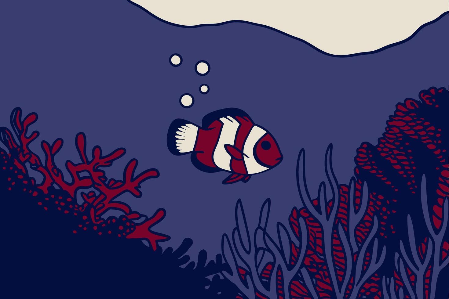 An illustration of a clown fish swimming in the ocean vector