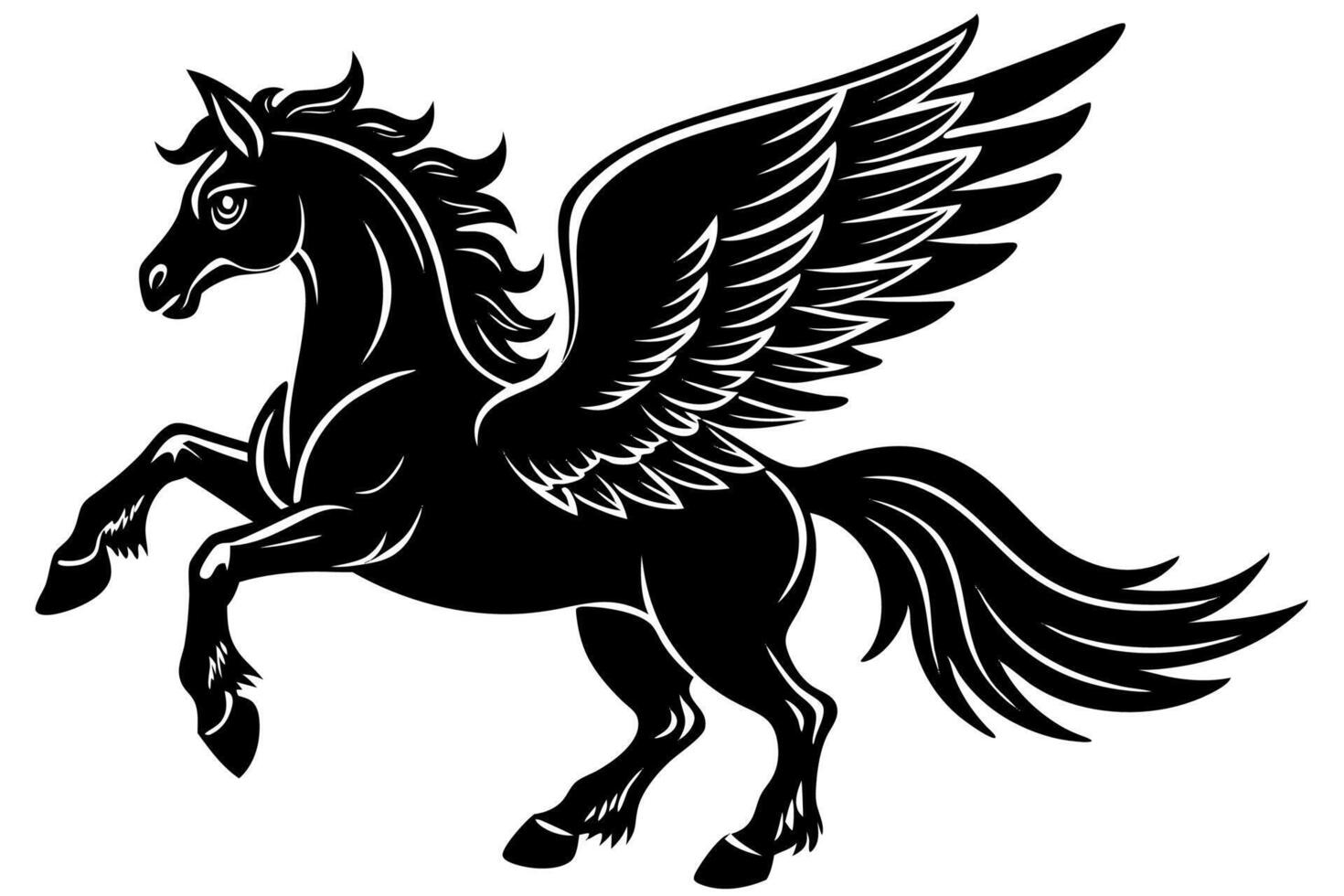 A black horse with wings on its back vector