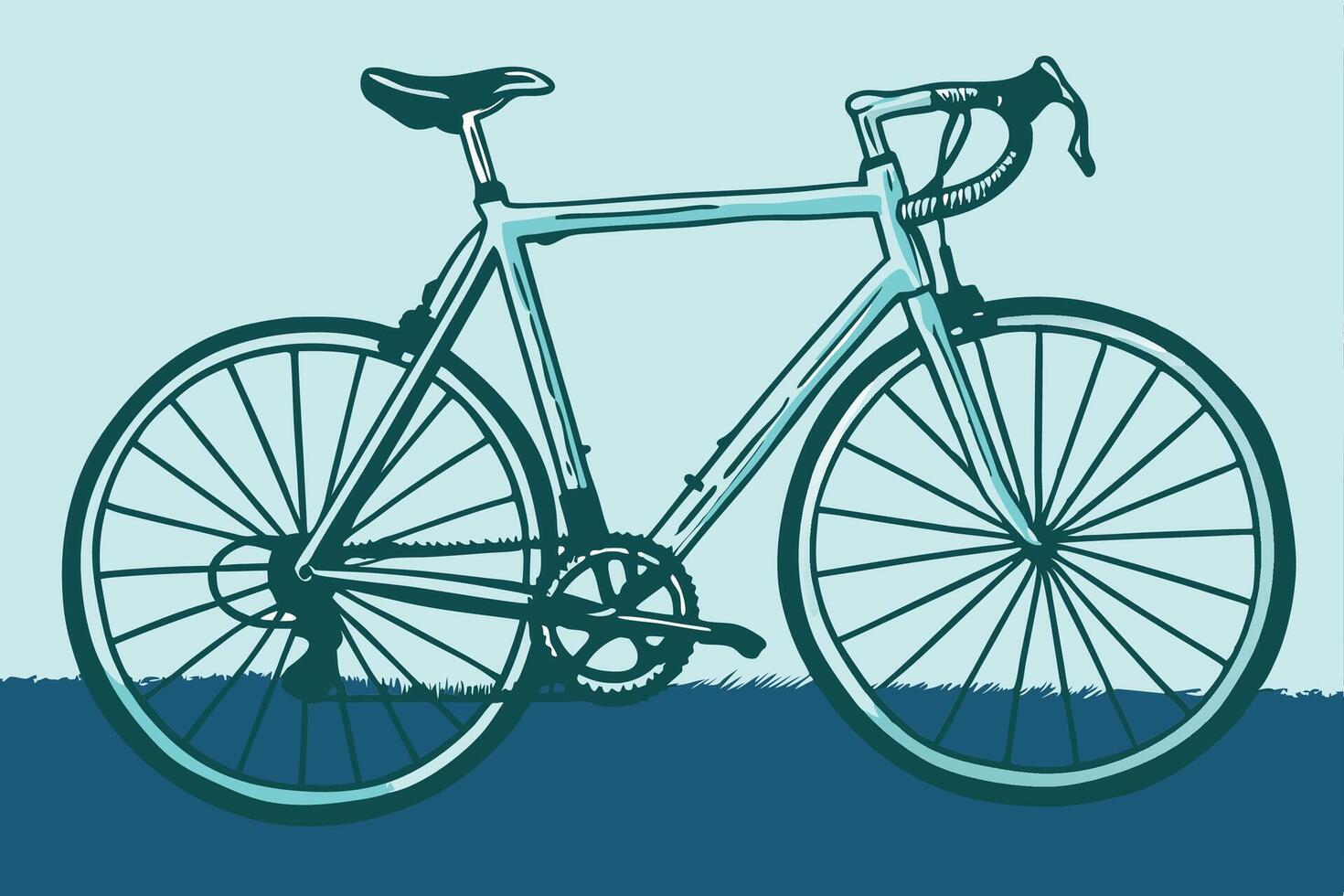 A blue bicycle is shown in a drawing vector