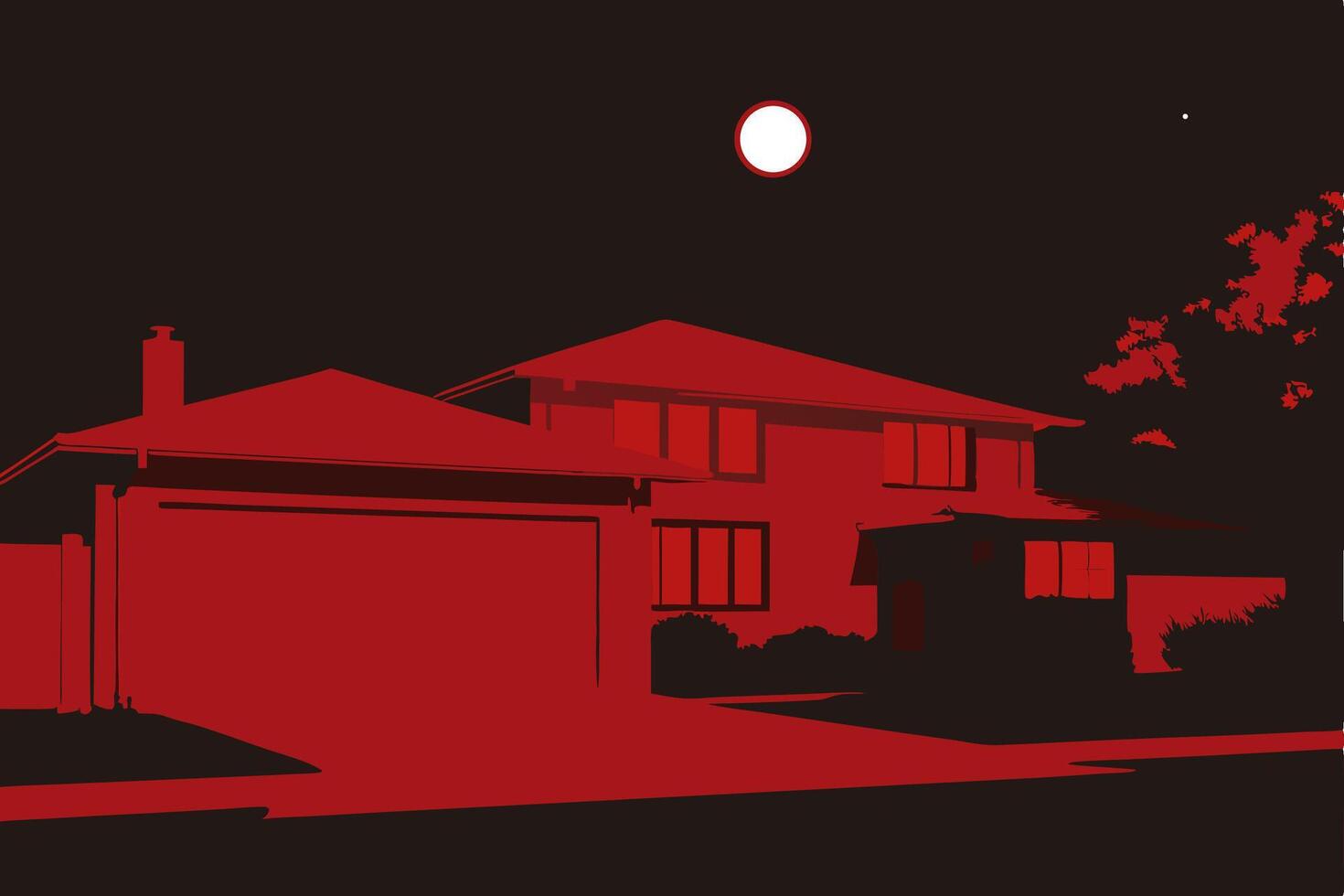 A house with a garage at night vector