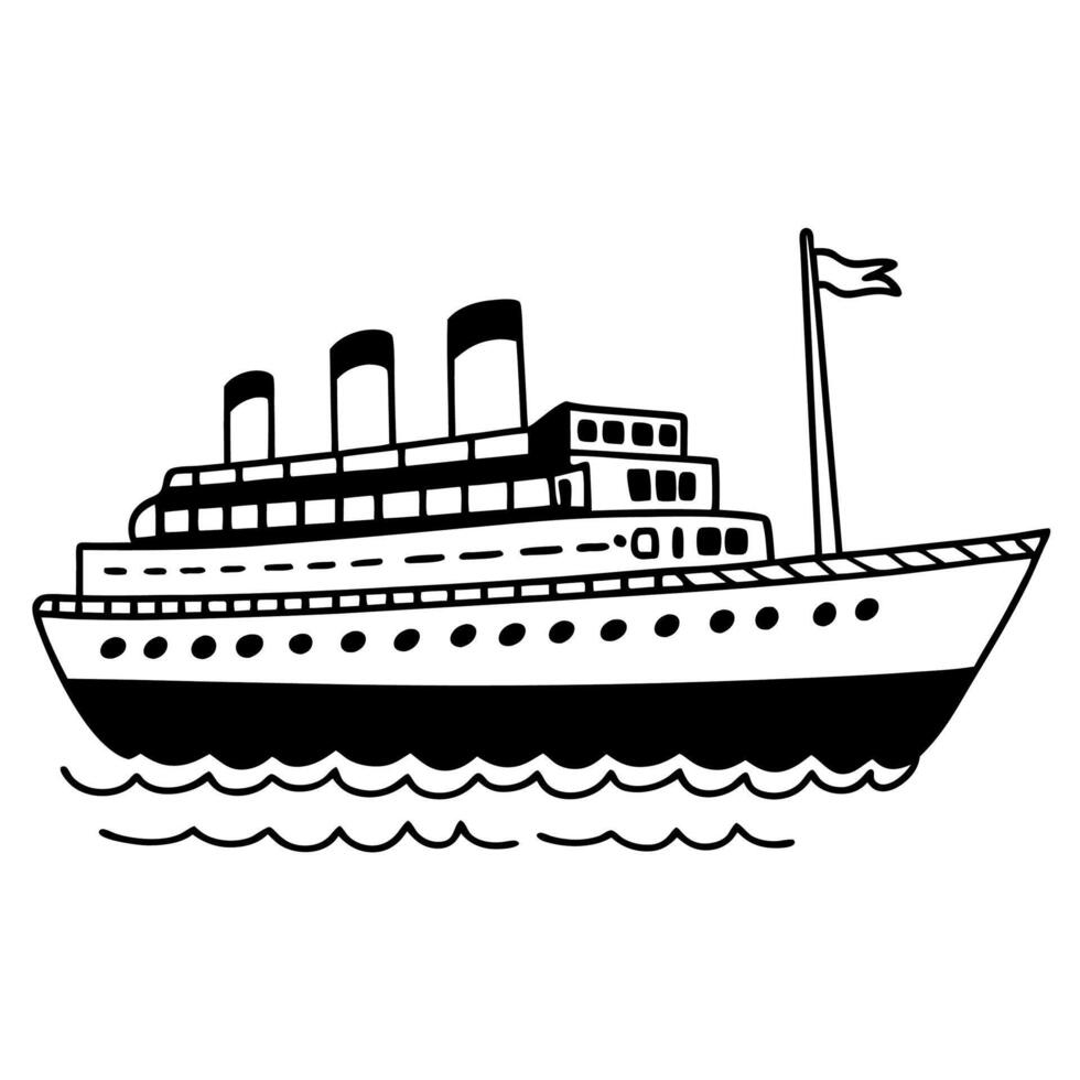 A black and white drawing of a ship vector