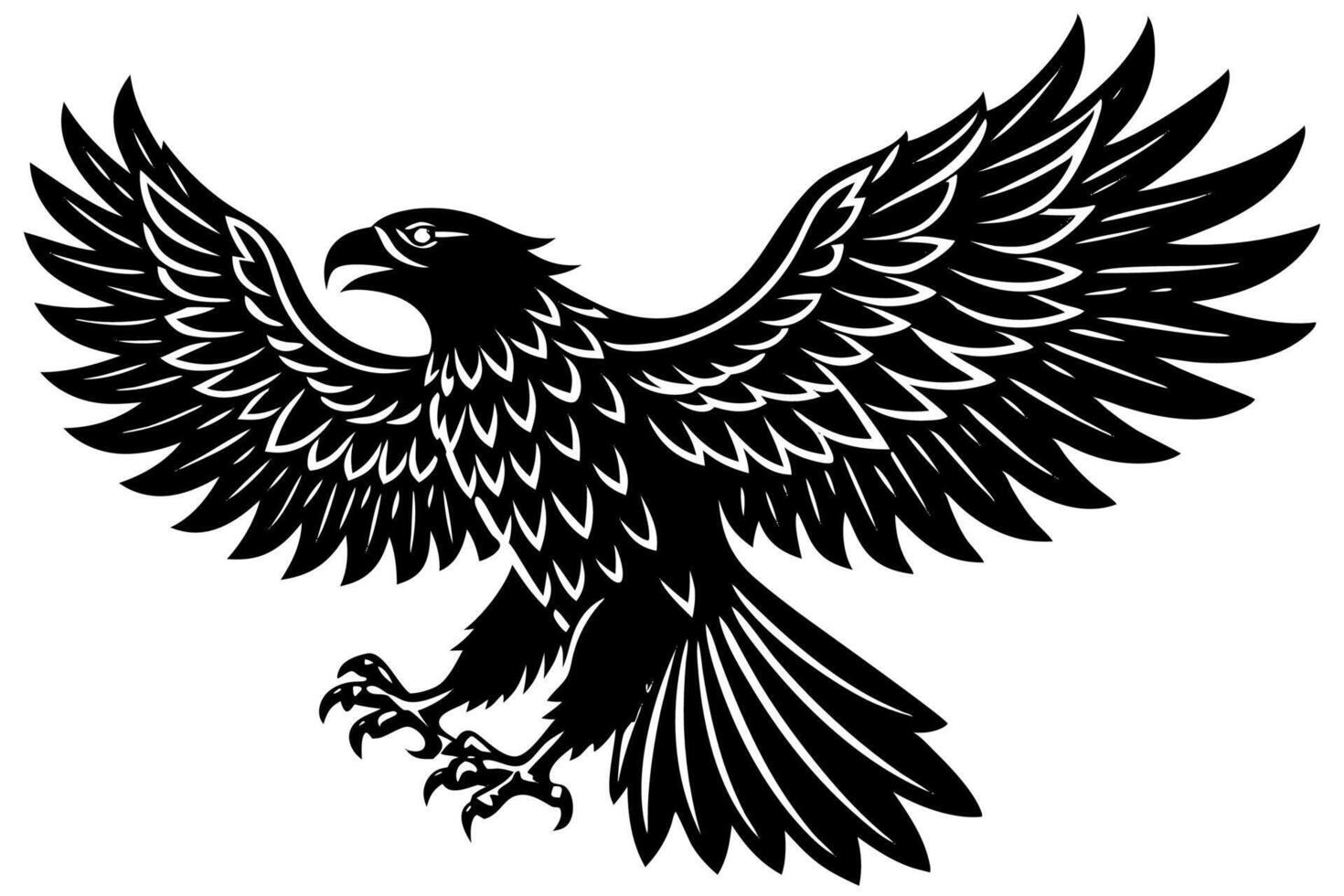A black and white eagle with wings spread vector