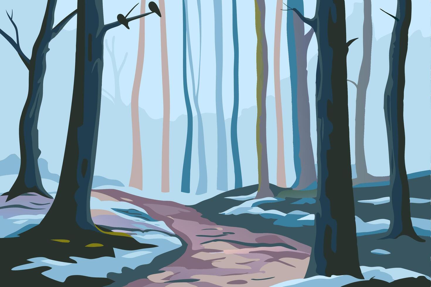 Winter forest path illustration vector