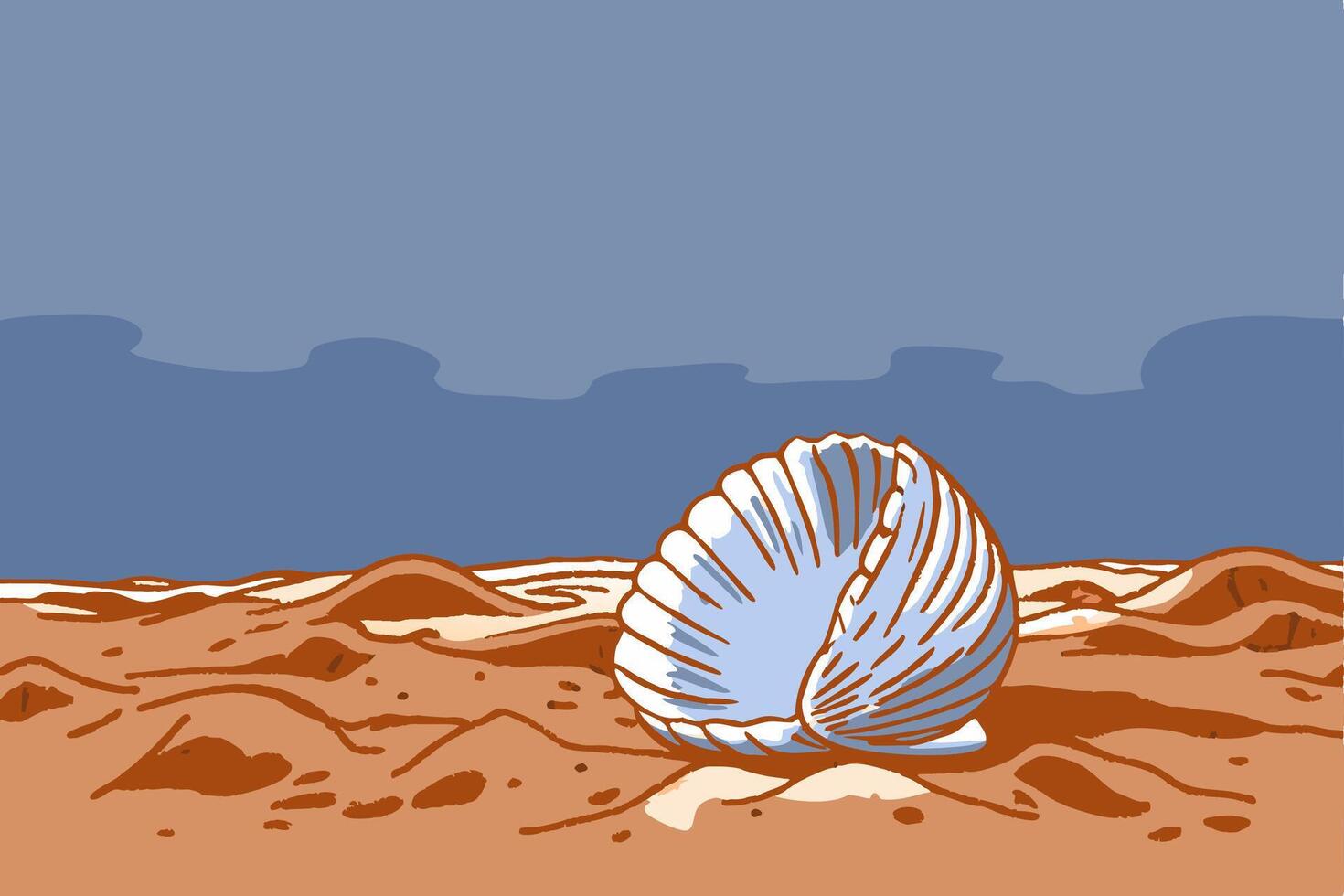 A shell on the ground in a desert vector