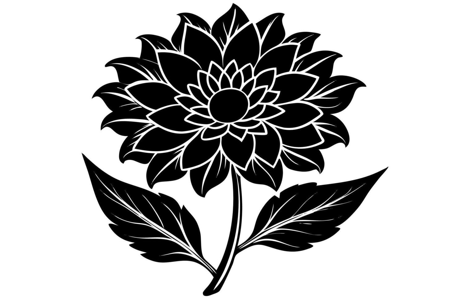 A black and white drawing of a flower silhouette vector