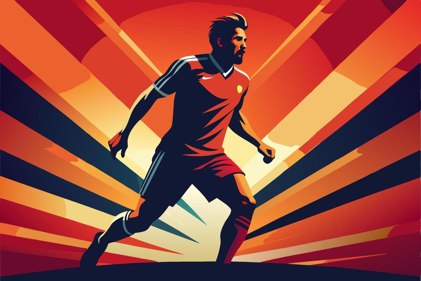 Soccer player on a red background with sun rays vector