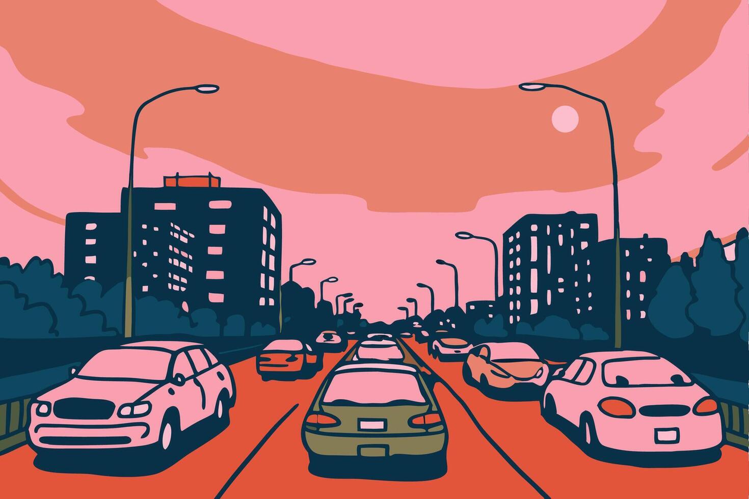 A city street with cars driving on it vector