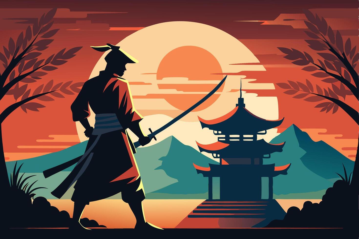 A man in a traditional outfit holding a sword vector
