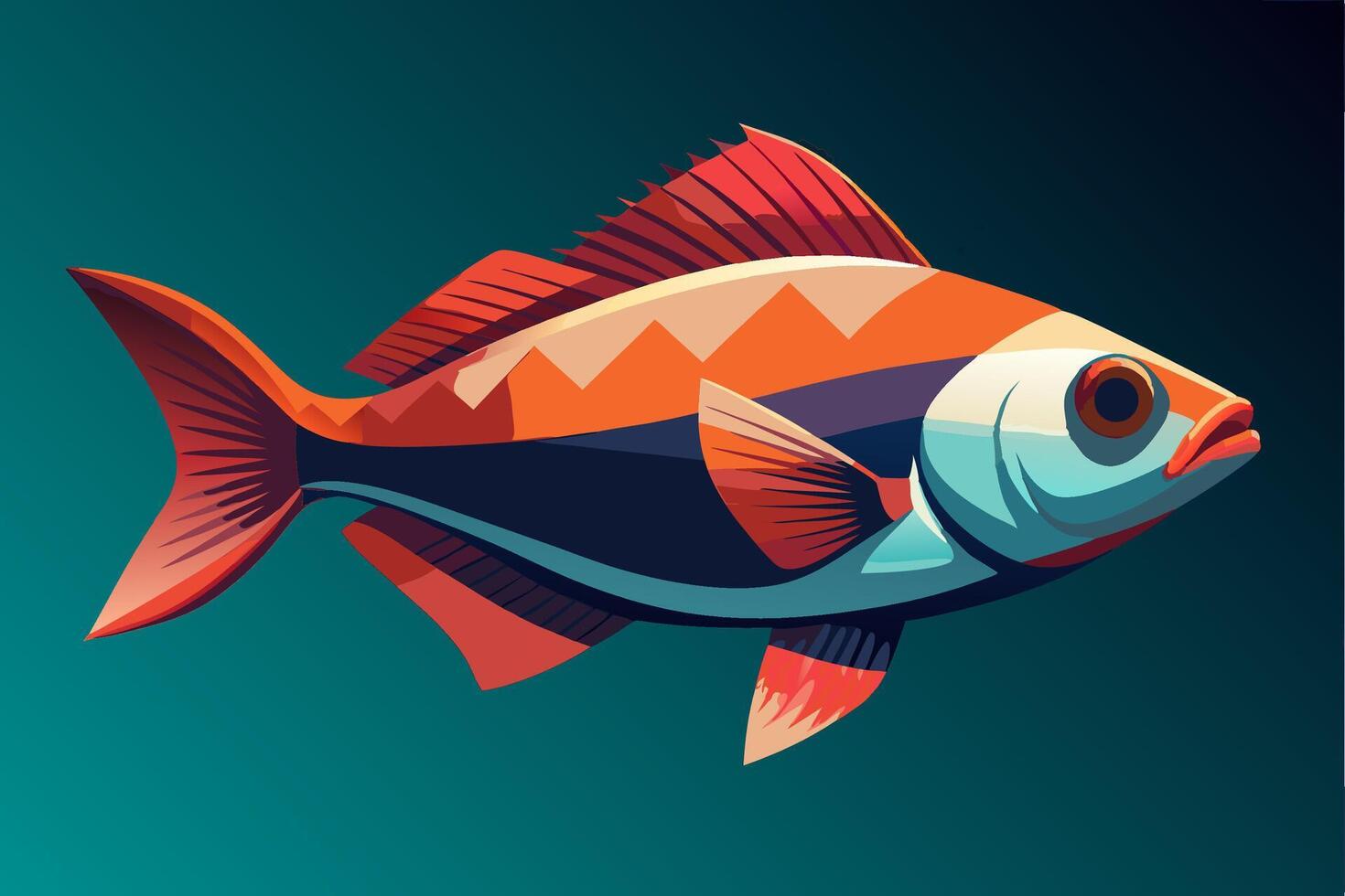 An illustration of a fish with a red, orange and blue color scheme vector