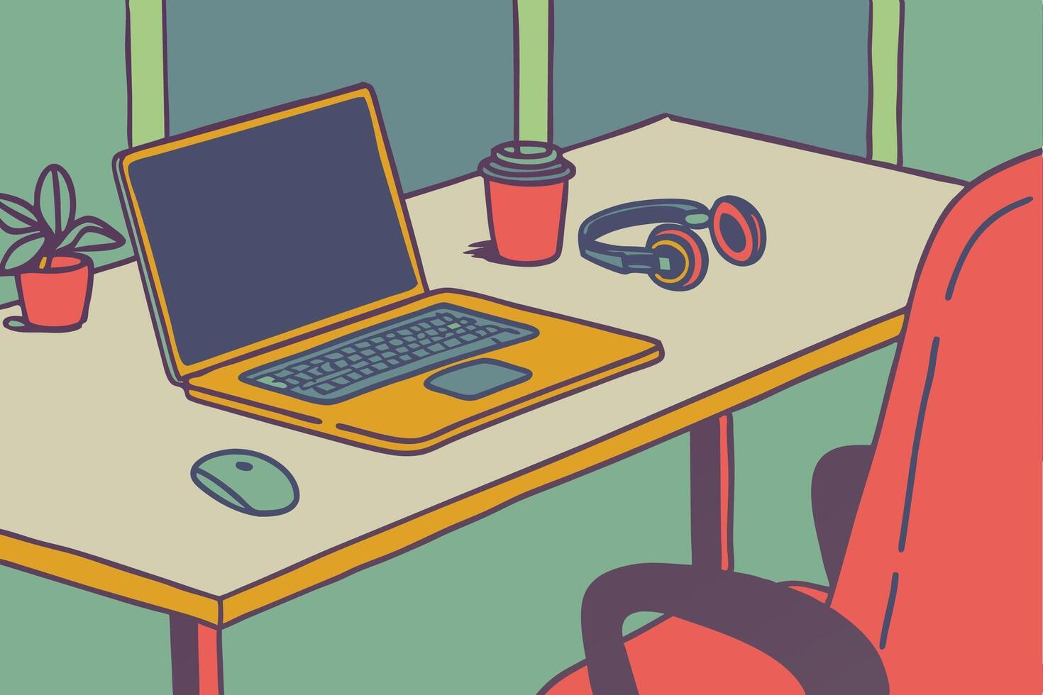 An illustration of a laptop on a desk vector