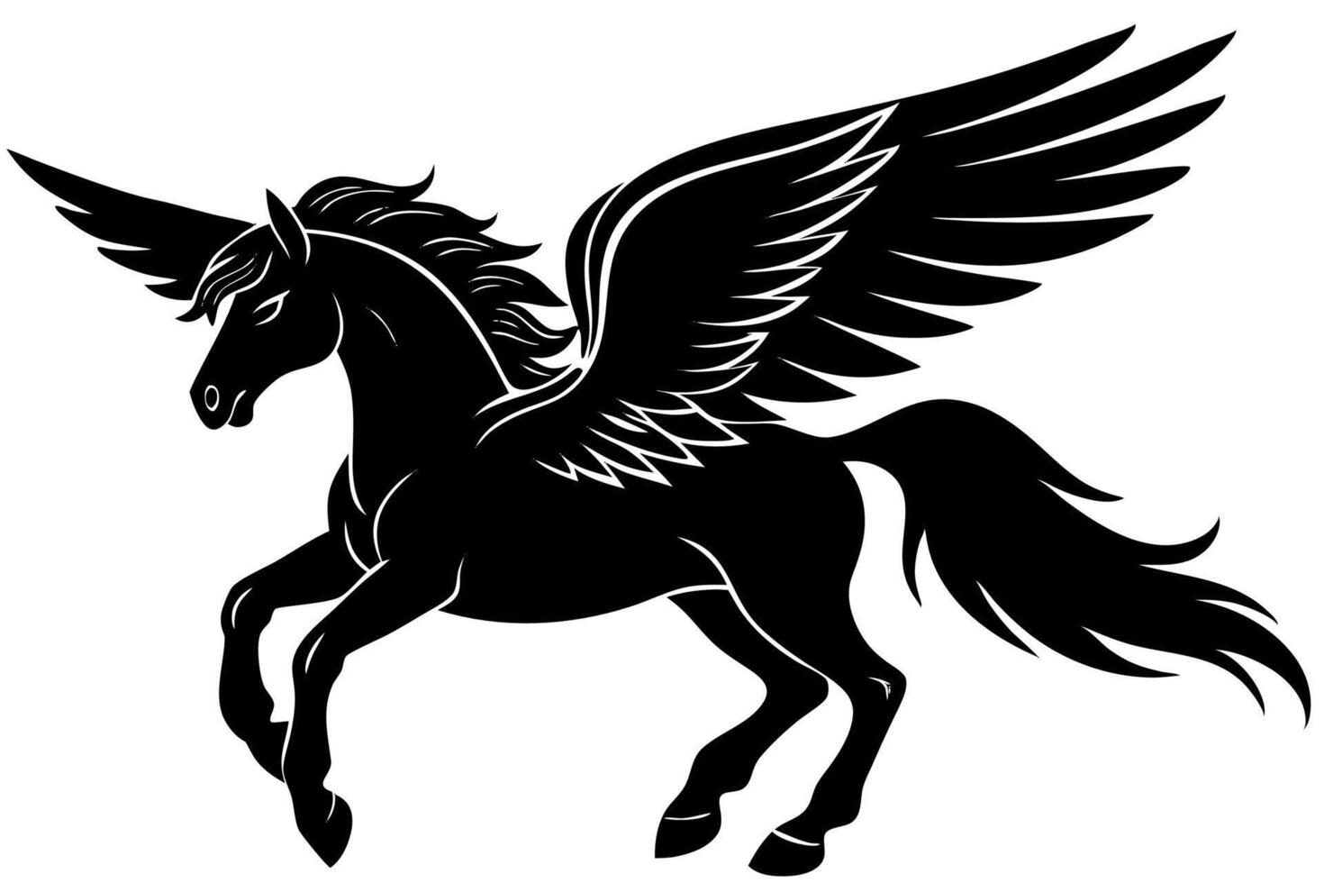 A black horse with wings on a white background vector