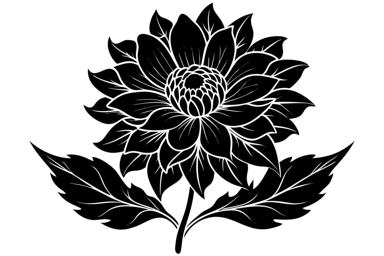 A black and white drawing of a flower vector