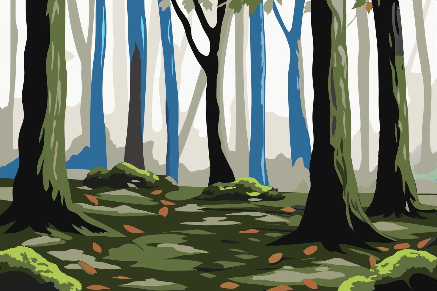 A cartoon illustration of a forest with trees vector