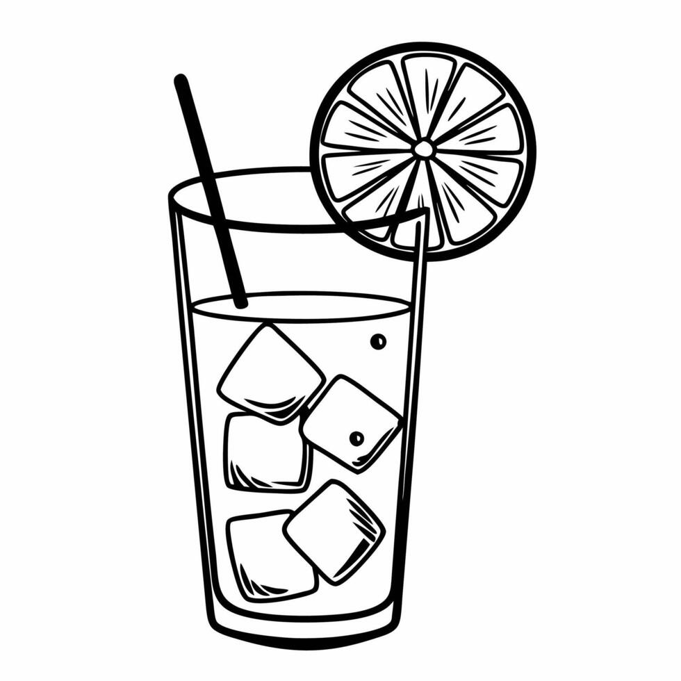 A black and white drawing of a glass of lemonade vector