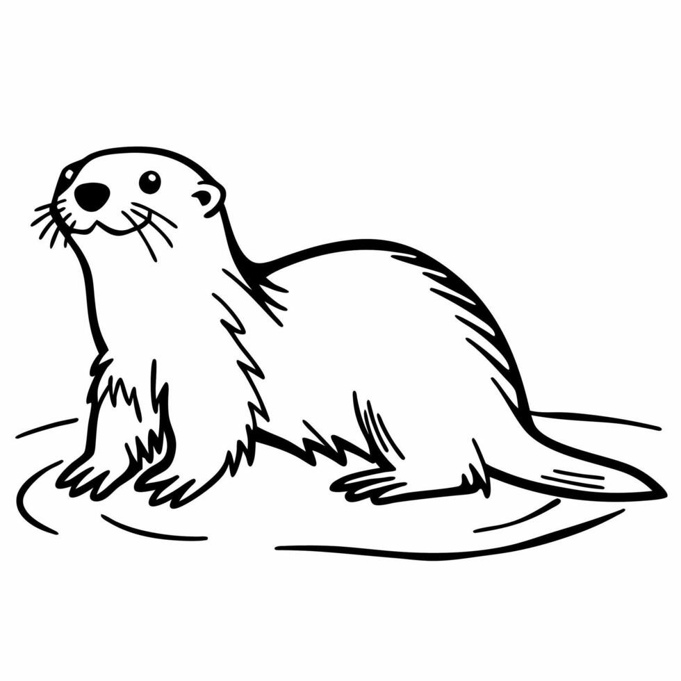 An otter is standing in the water coloring page vector