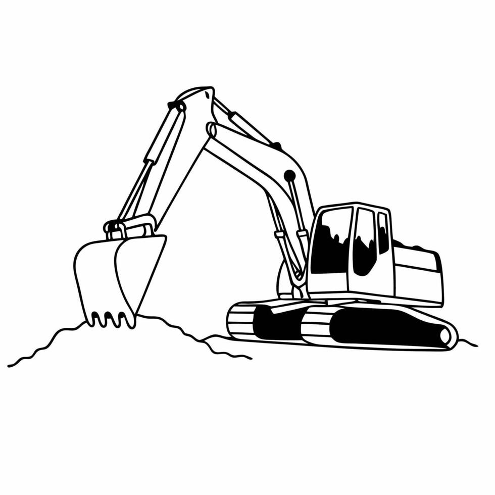 An outline of an excavator on a white background vector