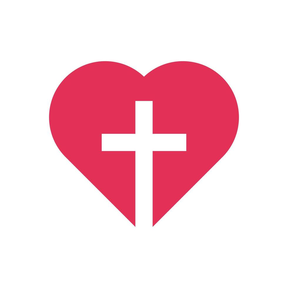 Heart with Christian cross in white. Love and faith concept icon. vector