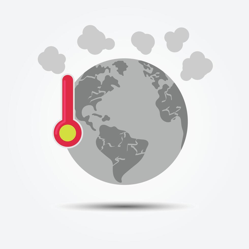 Earth with high temperature and smoke clouds, symbolizing climate crisis. vector