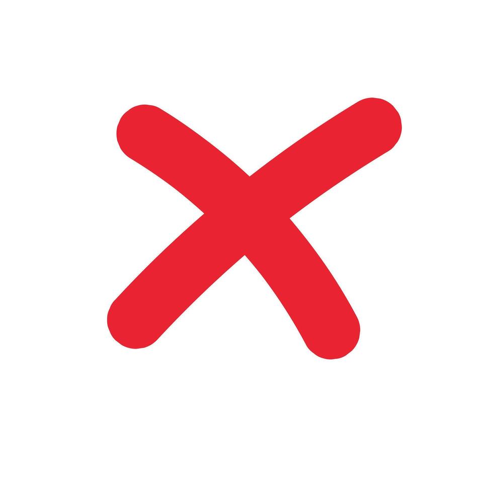 Bold red cross mark icon, symbolizing error, rejection, cancel, or stop. vector