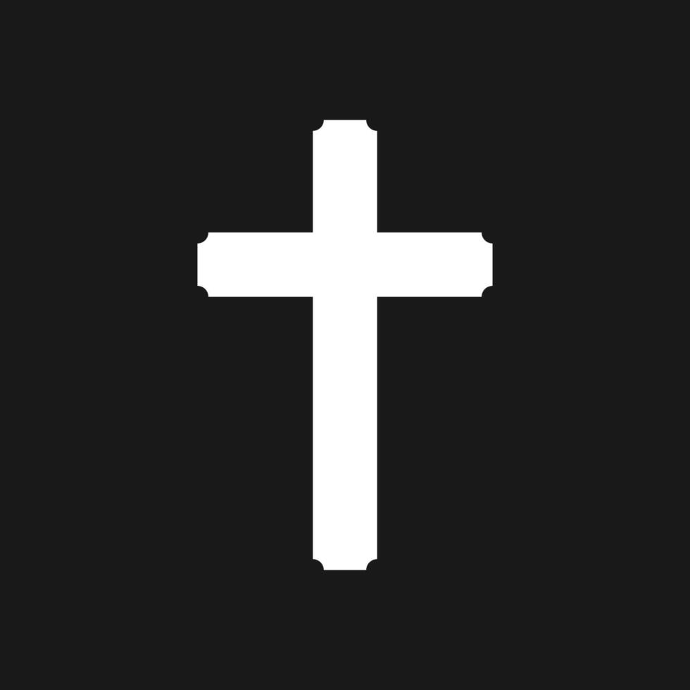 White cross icon on black background. Bold Christian religious symbol. vector