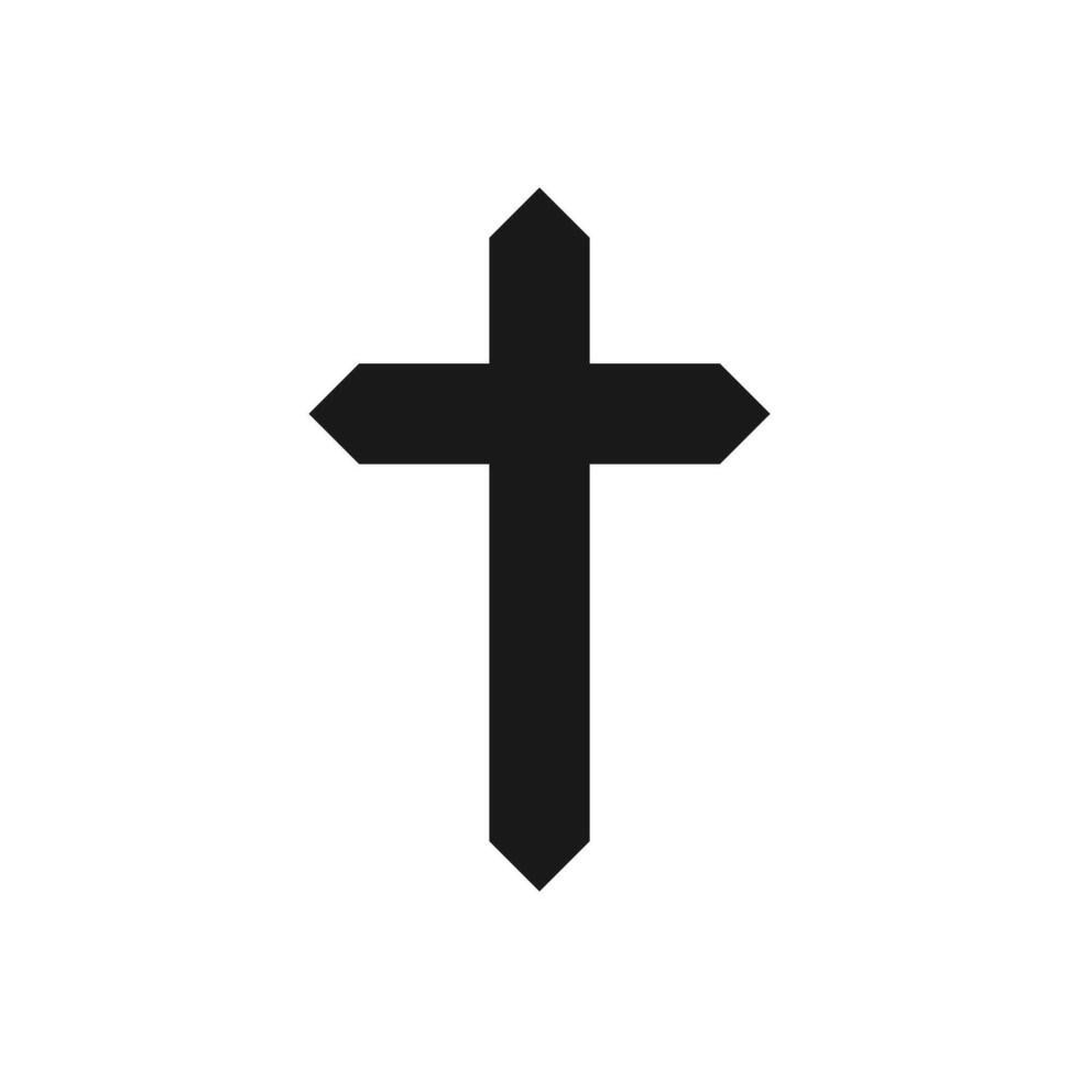 Flat black cross icon on white. Simple and clean Christian symbol. vector