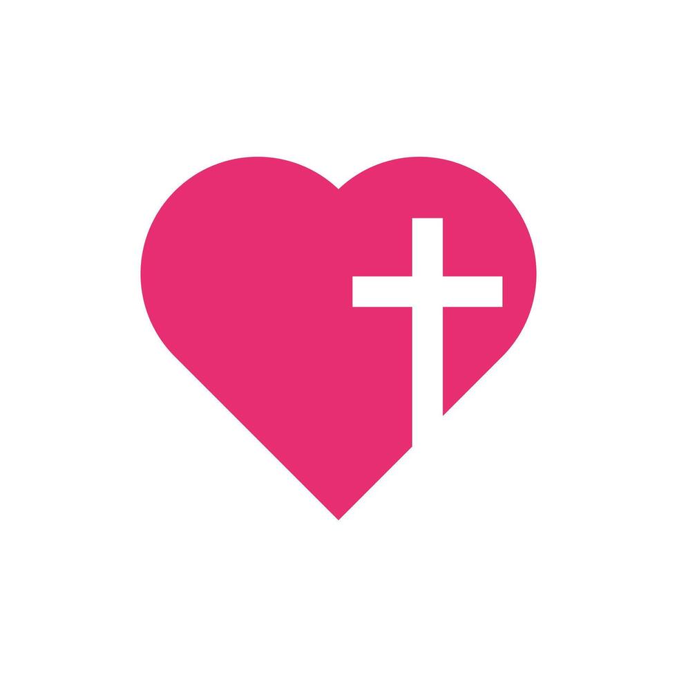 Bold pink heart and cross icon. Represents love, hope, and Christian belief. vector