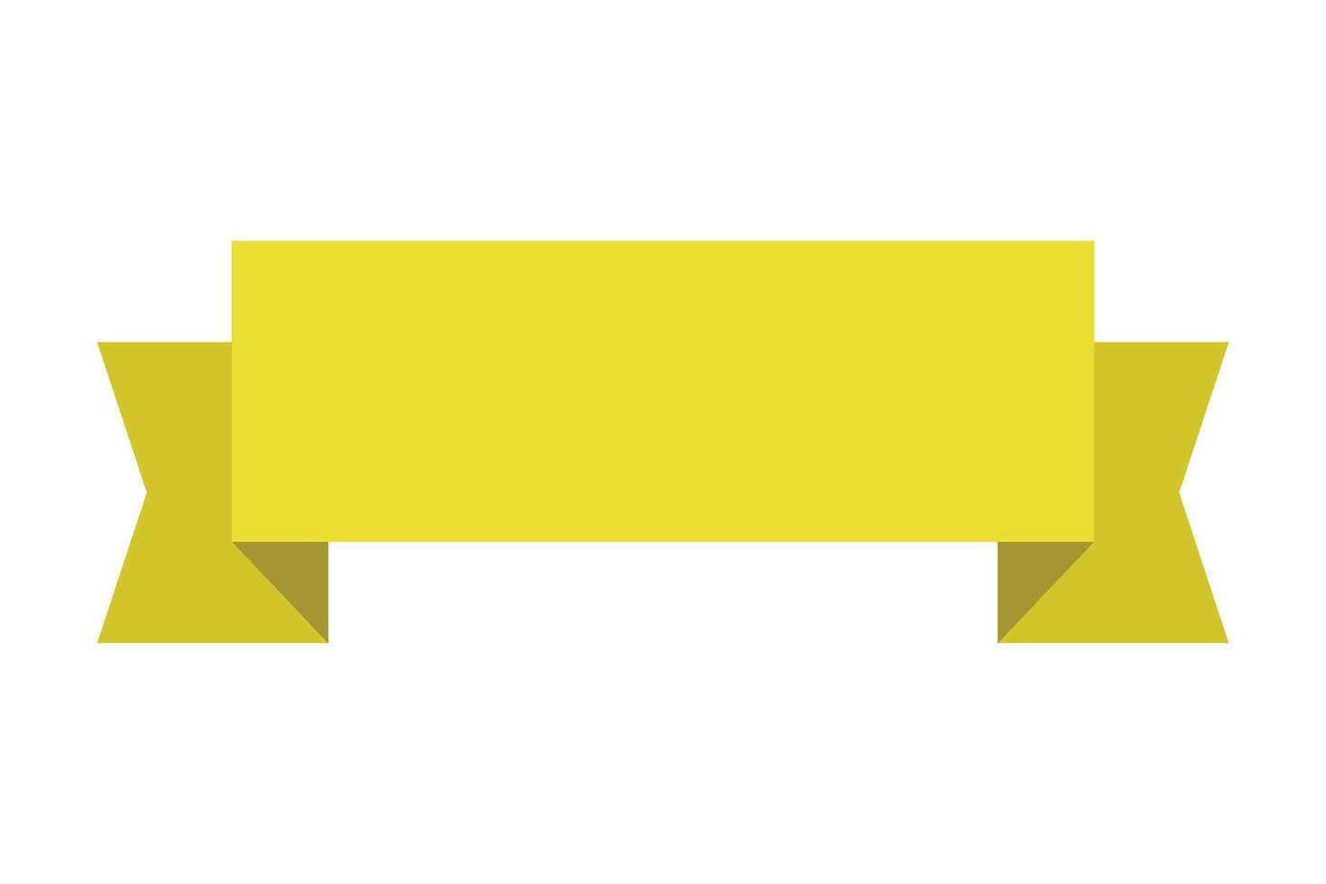 Flat yellow rectangular ribbon banner with side tails. vector