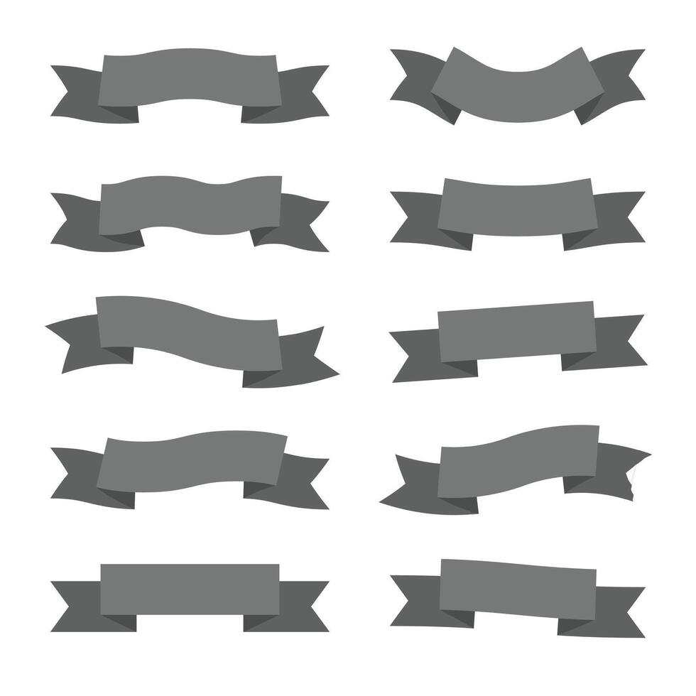 Gray ribbon banner set in various shapes for minimalist and grayscale designs. vector