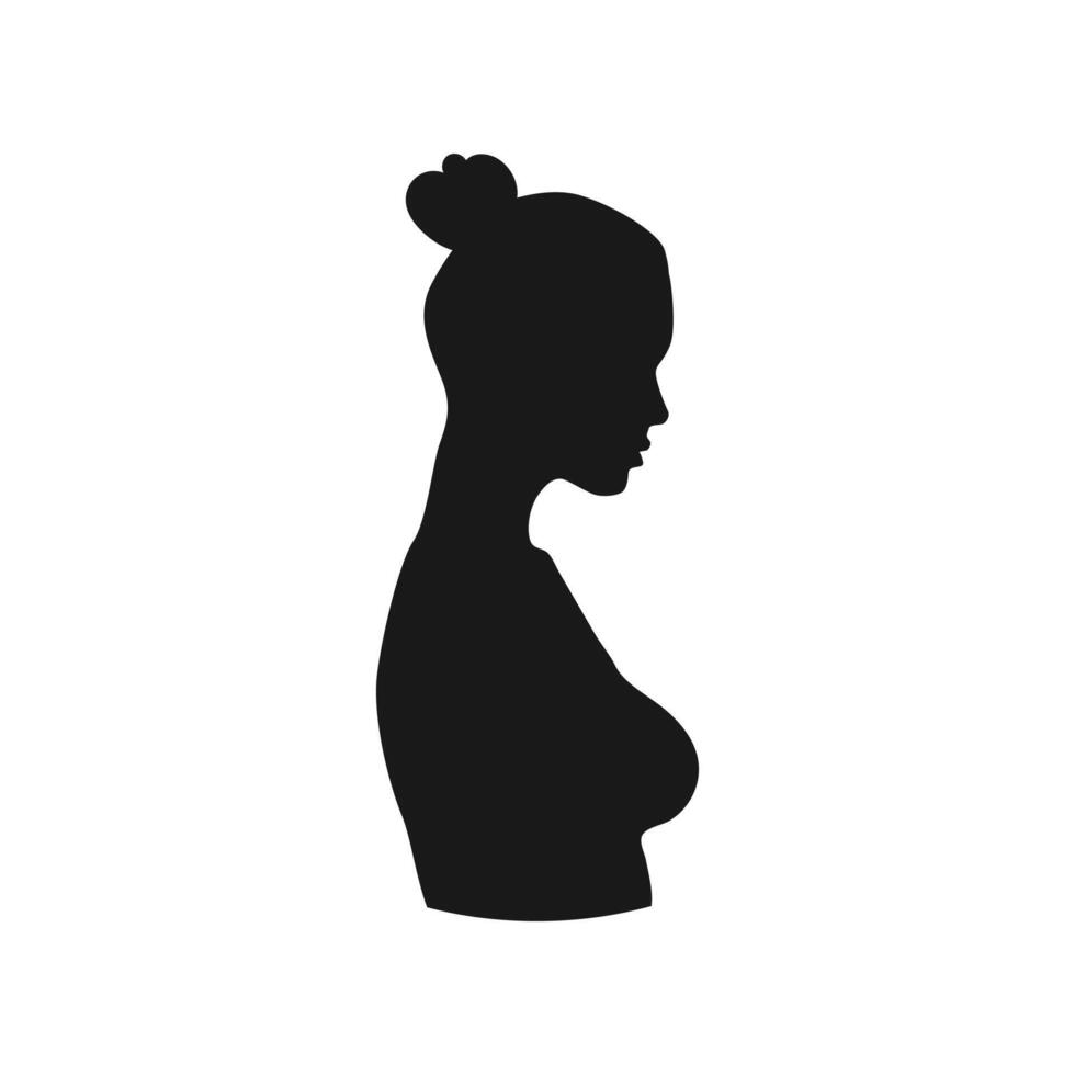 Black silhouette of a woman with bun hairstyle, symbolizing beauty, femininity, and elegance. vector