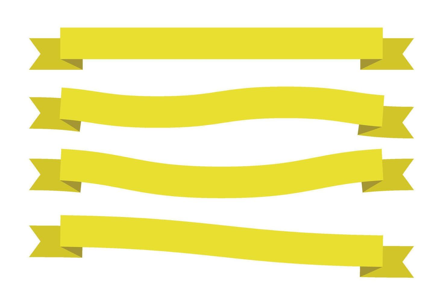 Set of yellow curved ribbon banners for decorative and label design. vector