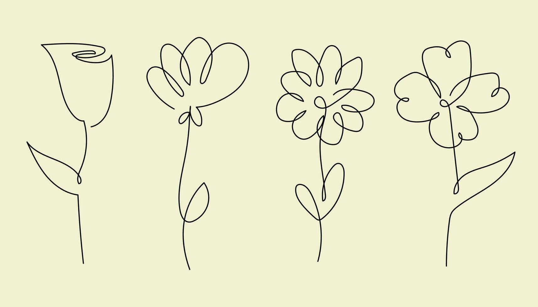 Light yellow background with single line flower illustration. vector