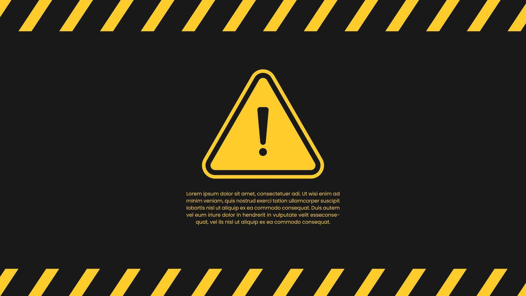 Dark warning banner with yellow caution stripe and alert icon. vector