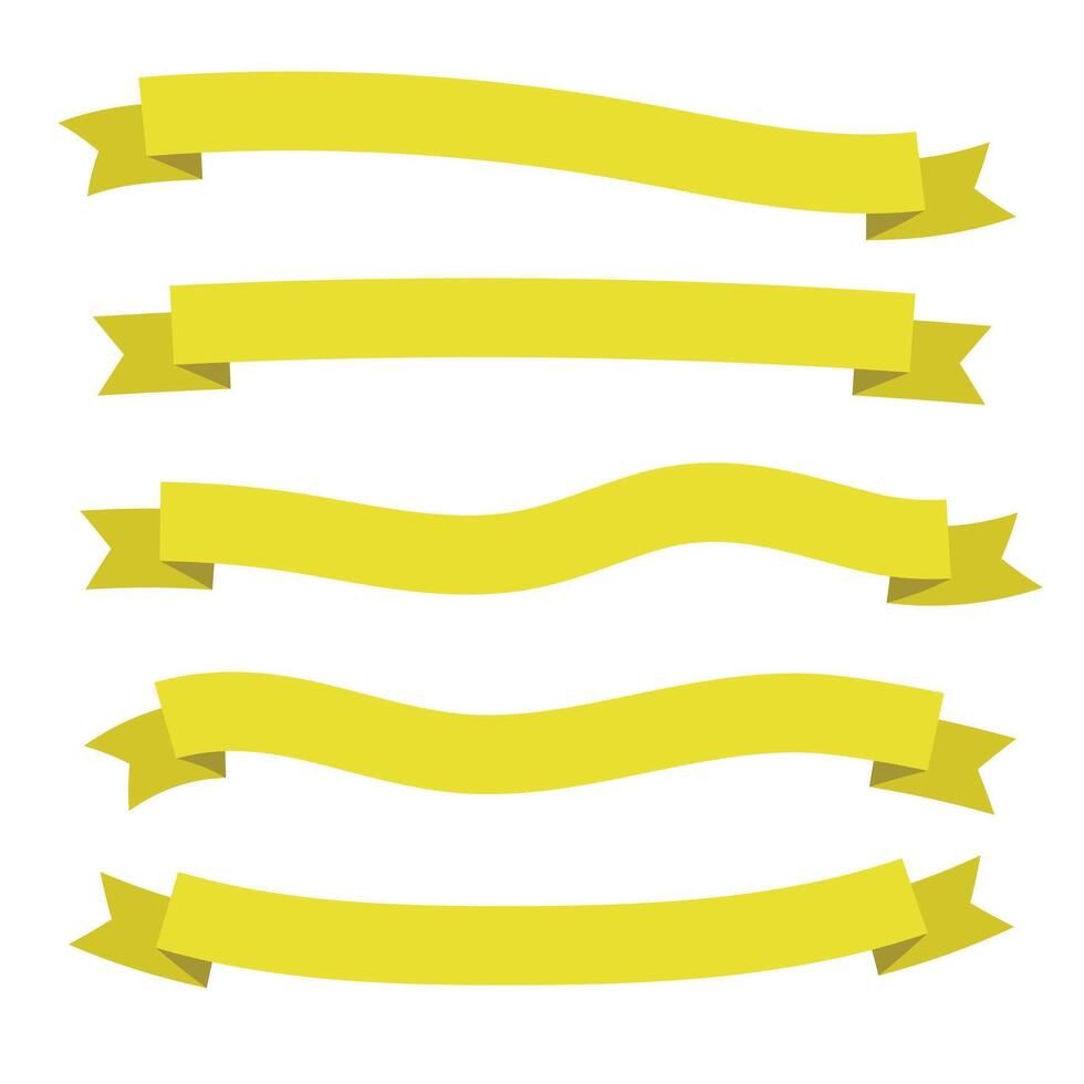 Collection of long yellow ribbon banners in various curved styles. vector