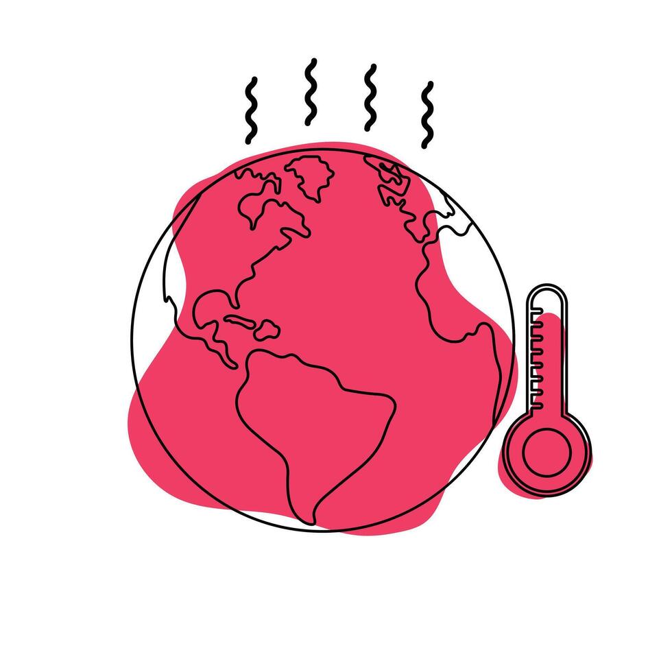 Overheated red Earth with thermometer, symbolizing extreme global warming and climate emergency. vector