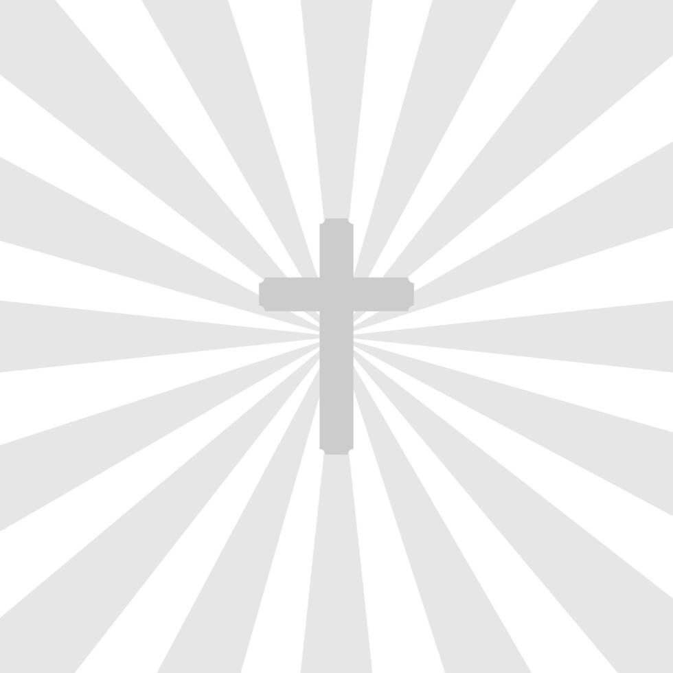 Radiant cross with light rays on a gray background, symbolizing hope, salvation, and spirituality. vector