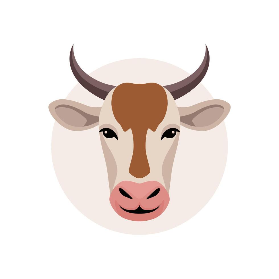 Cows head with brown horns, suitable for agriculture or livestock themes, farming publications, or naturerelated designs. Rural animal portrait. vector