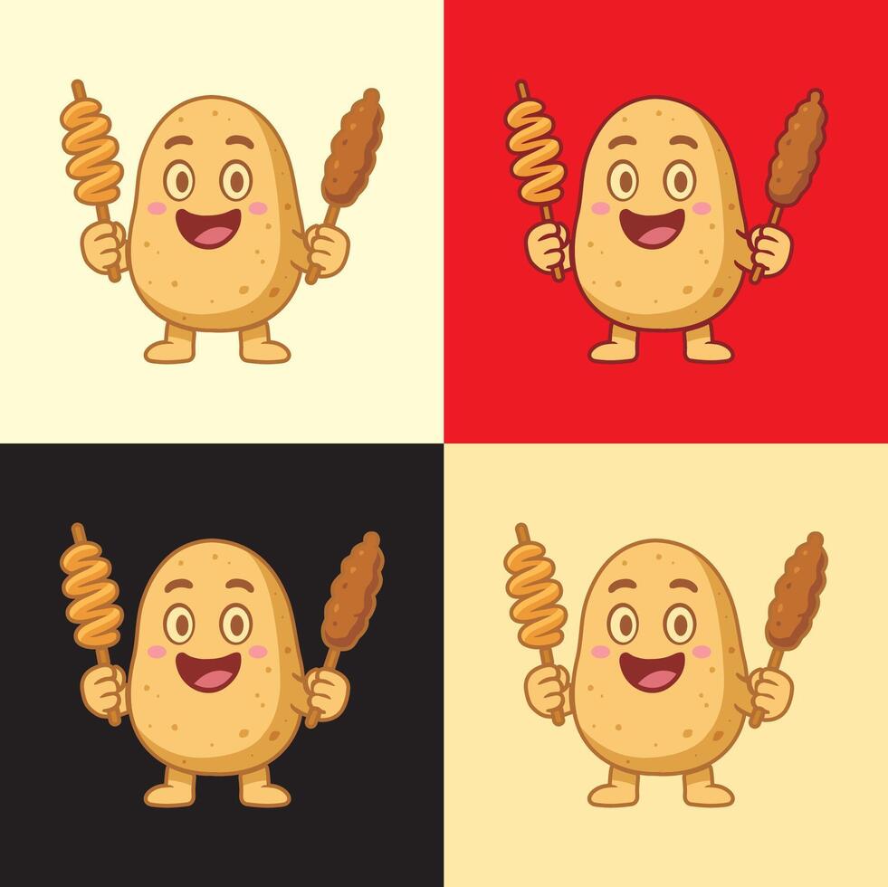 Potato mascot logo design cartoon character, Cute french fries cartoon style. vector