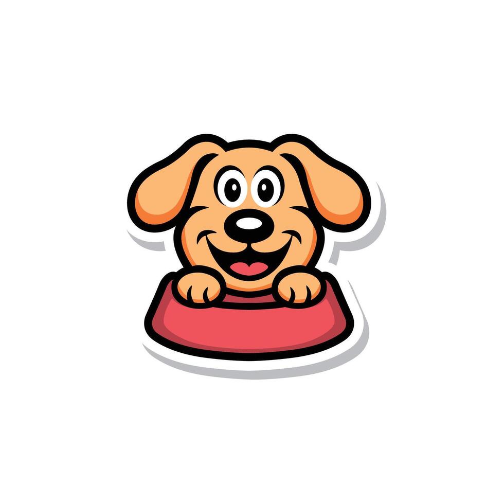 Cute dog waving paw cartoon, Pet shop logo with cute dog and cat, pet food bowl vector