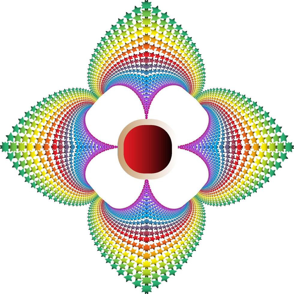 Symmetrical flower shape with four main petals arranged in a rainbow-colored star pattern vector