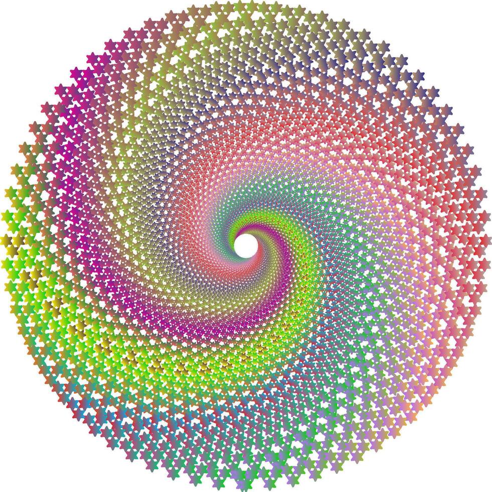 Digital visuals, colorful hexagonal patterns forming symmetrical swirls, creating an optical illusion of depth and movement against a white background vector