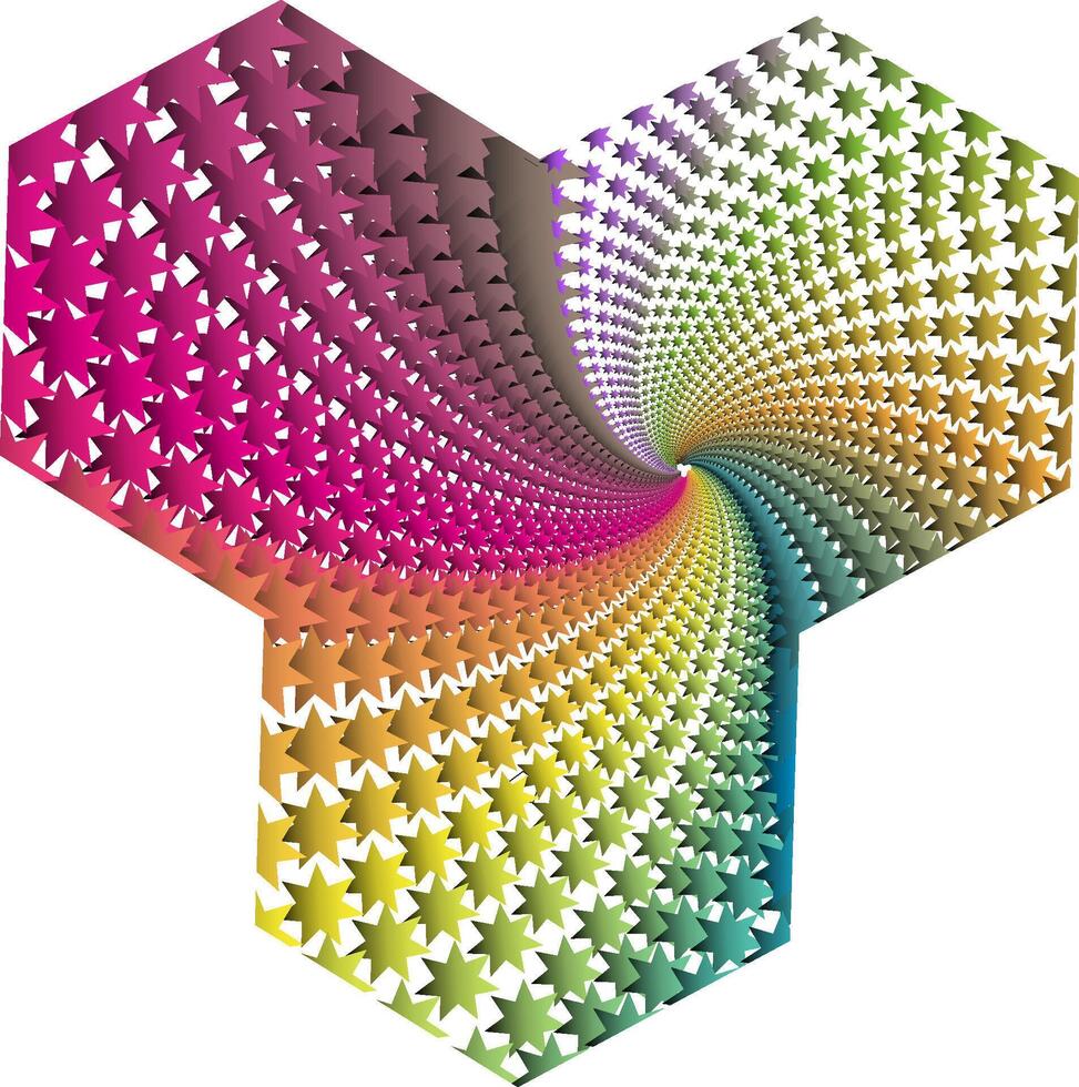 The star pattern is arranged in a spiral shape and divided into three parts. Each part has a different color gradation, creating an interesting visual effect vector