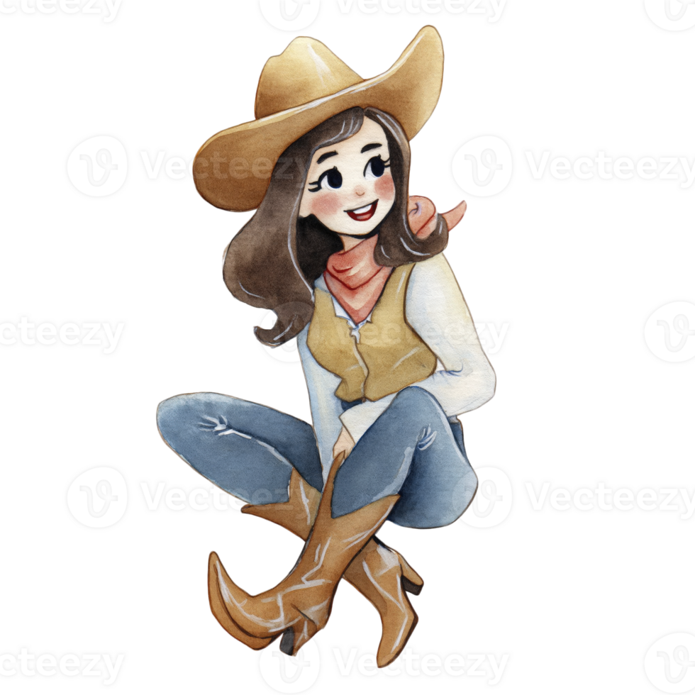 Cute cowgirl illustration makes you smile with its warm and inviting charm. art brings happy feeling, making viewer feel uplifted and joyful png